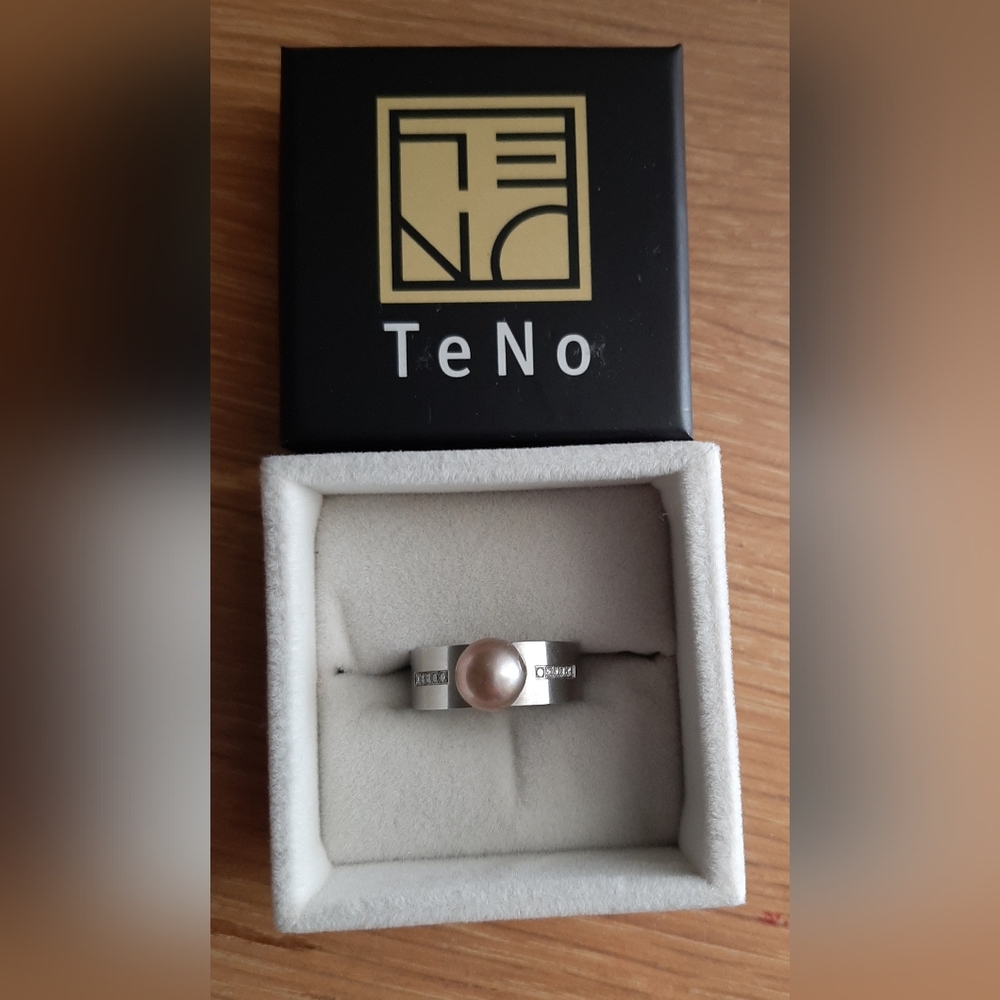 TeNo Germany Stainless Steel Ring Diamonds Copper Pearl 069.202PKP01, Size 6.5
